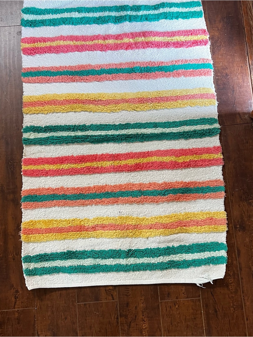 Striped Multicolor Bath Rug - White, Teal, Pink, Yellow -